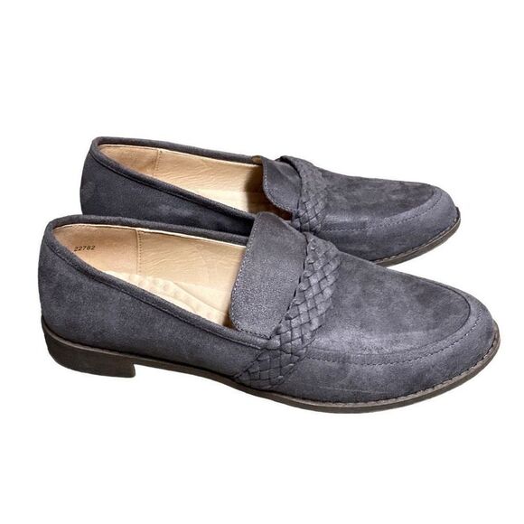 Gray Faux Suede Braided Loafer Flat Size 9 - Picture 1 of 9